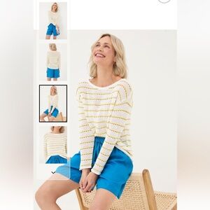 Fat Face Kalani Crochet Cotton Sweater Stripe Jumper Yellow Crew Preppy Light 10